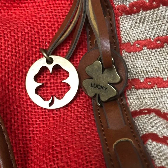 Lucky Brand Kendal Orange and Tan Boho Linen Blend Backpack Style Bag - Picture 4 of 10